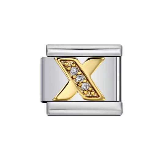 Charm Letra X — Plateado con Detalles Dorados y Zirconias