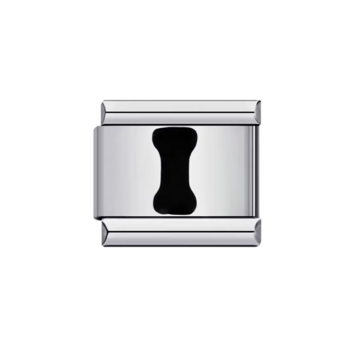 Charm Letra I — Plateado con Detalle Negro