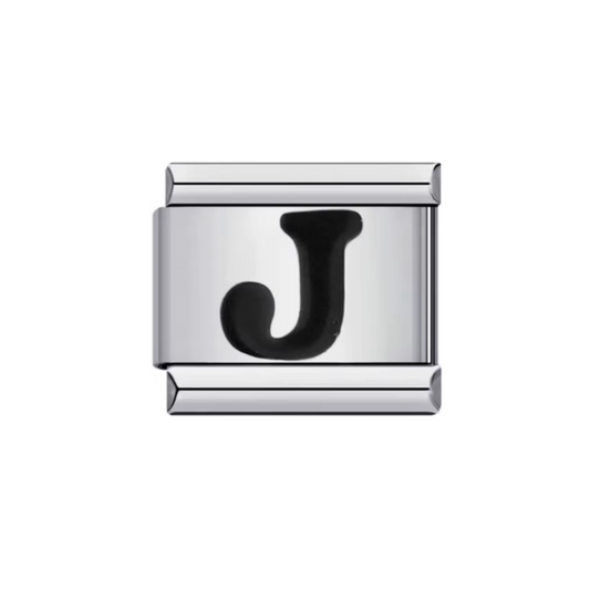 Charm Letra J — Plateado con Detalle Negro