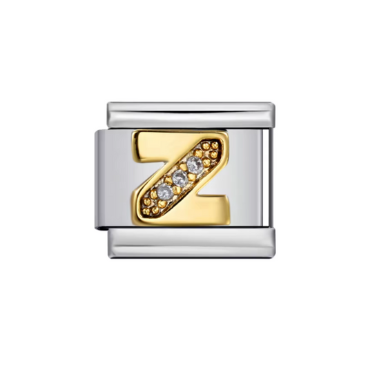 Charm Letra Z — Plateado con Detalles Dorados y Zirconias