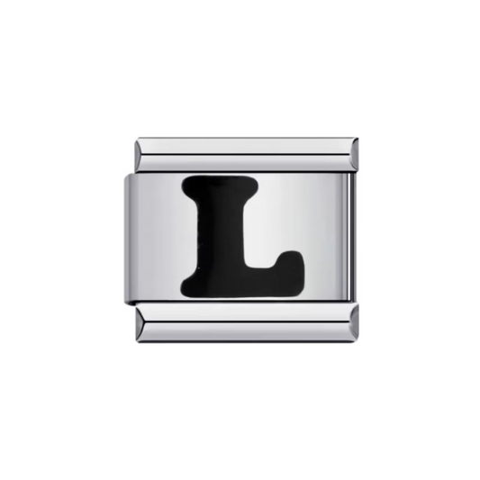 Charm Letra L — Plateado con Detalle Negro