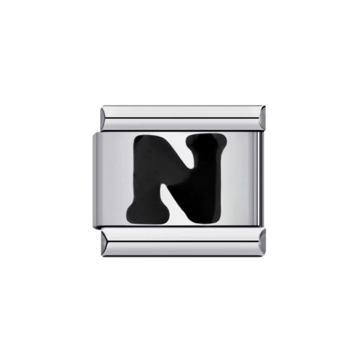 Charm Letra N — Plateado con Detalle Negro