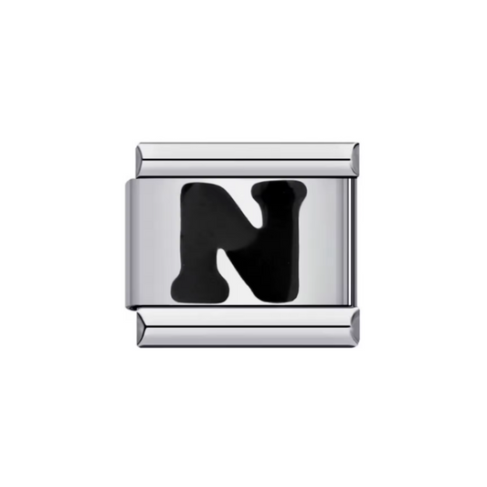 Charm Letra N — Plateado con Detalle Negro