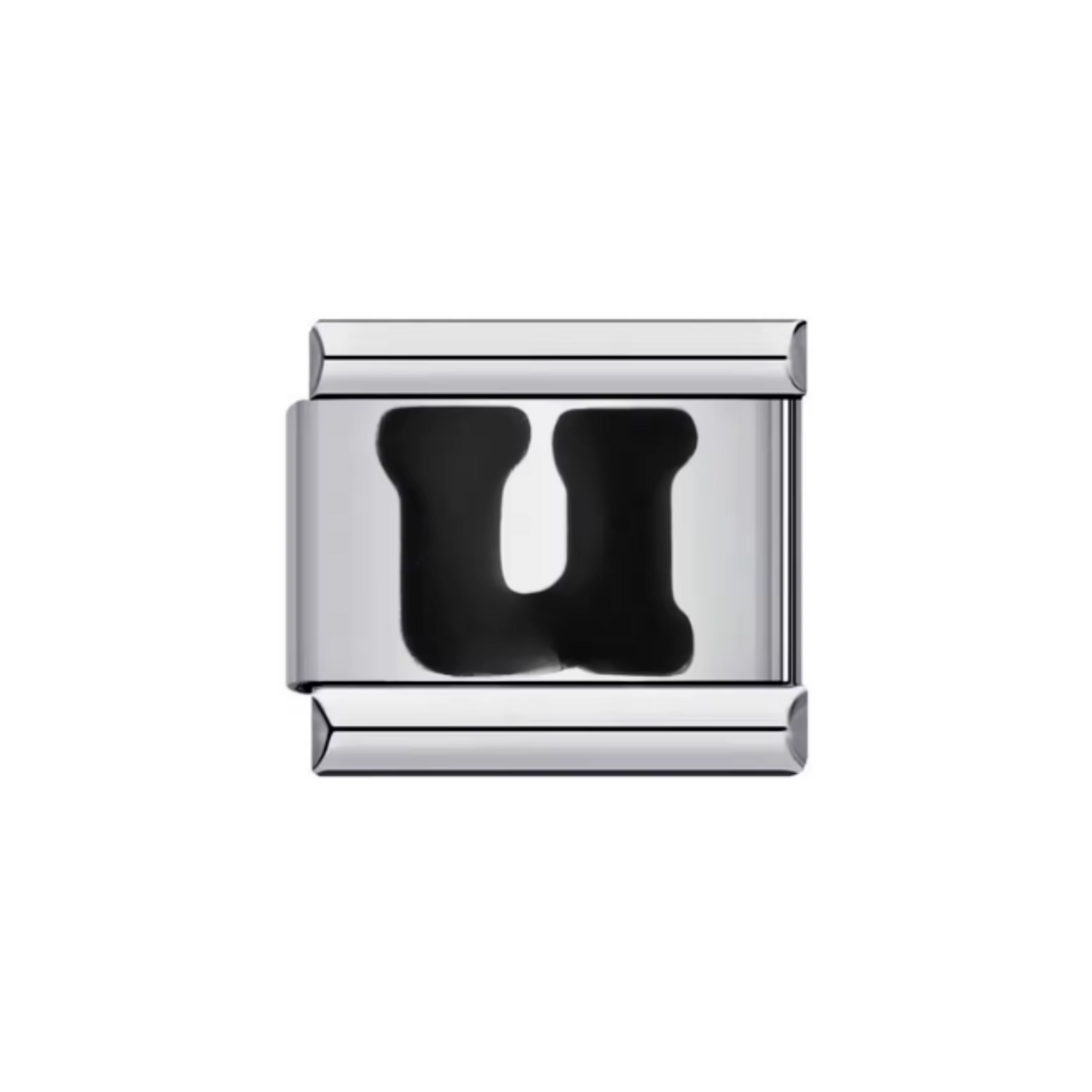 Charm Letra U — Plateado con Detalle Negro
