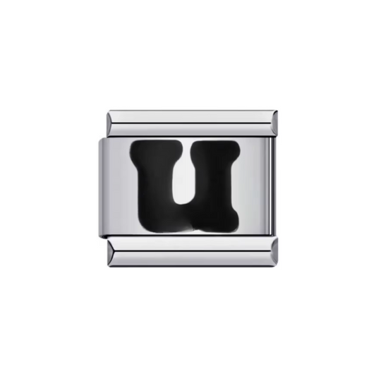 Charm Letra U — Plateado con Detalle Negro