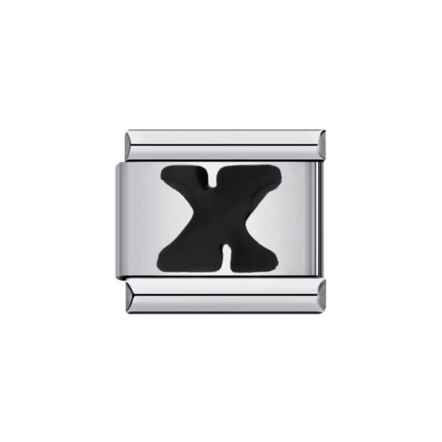 Charm Letra X — Plateado con Detalle Negro