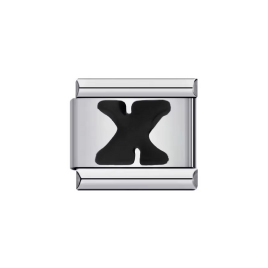Charm Letra X — Plateado con Detalle Negro