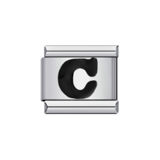 Charm Letra C — Plateado con Detalle Negro