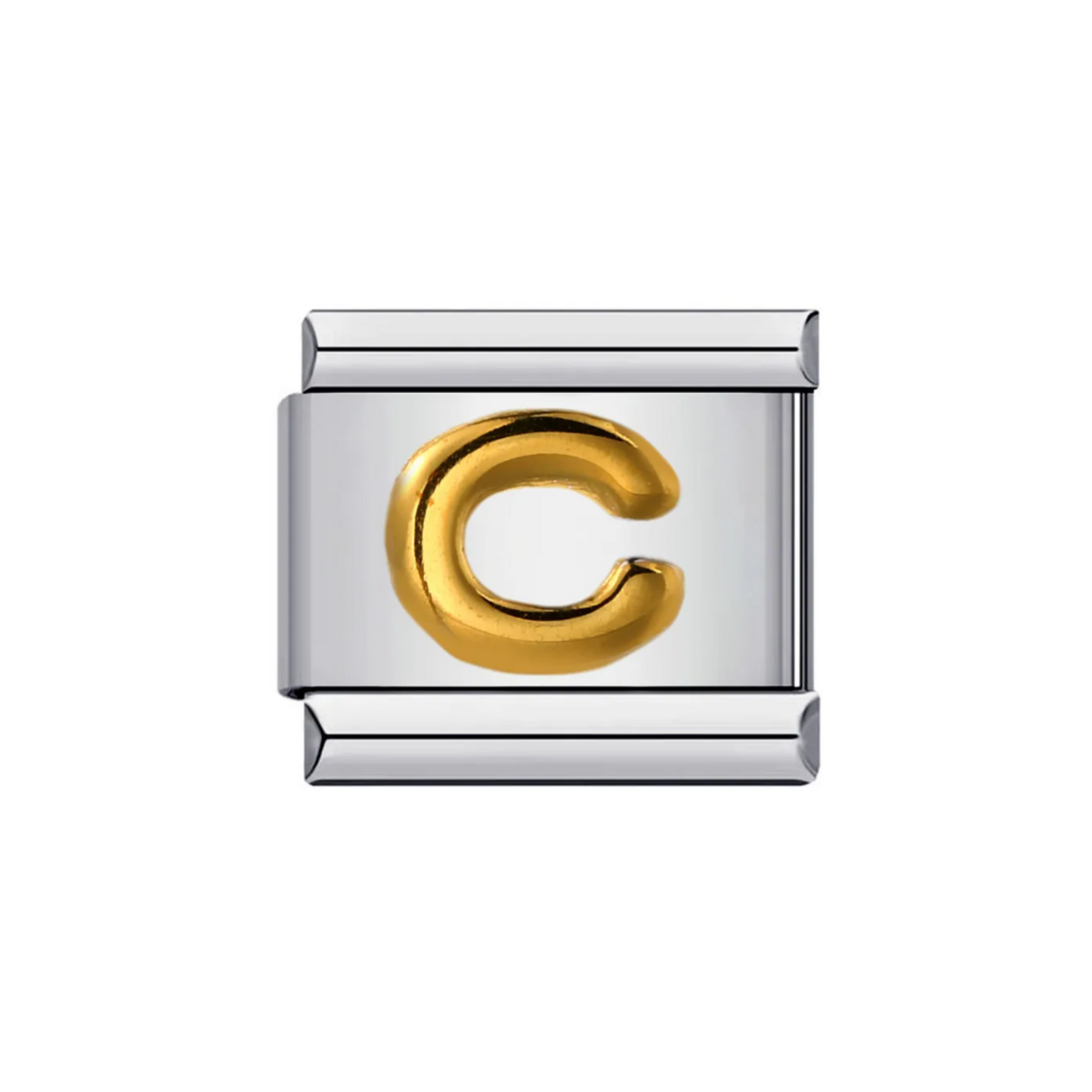 Charm Letra C — Plateado con Detalle Dorado