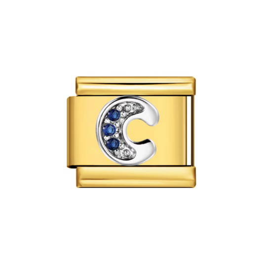 Charms Letra C — Dorado con Detalles Azules