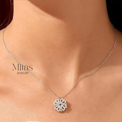 Collar Trébol 4 Corazones Plateado