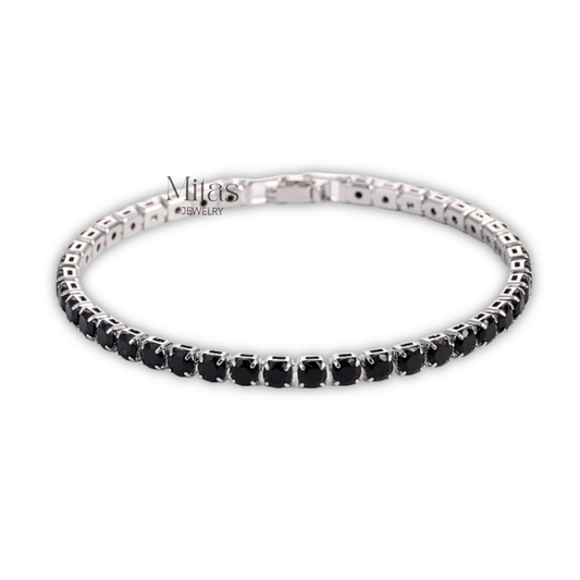 Brazalete Tennis Plateado & Negro