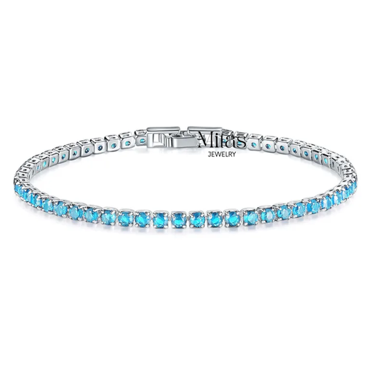 Brazalete Tennis Plateado & Celeste