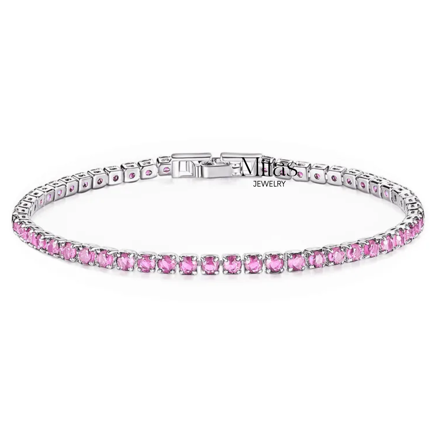 Brazalete Tennis Plateado & Rosa