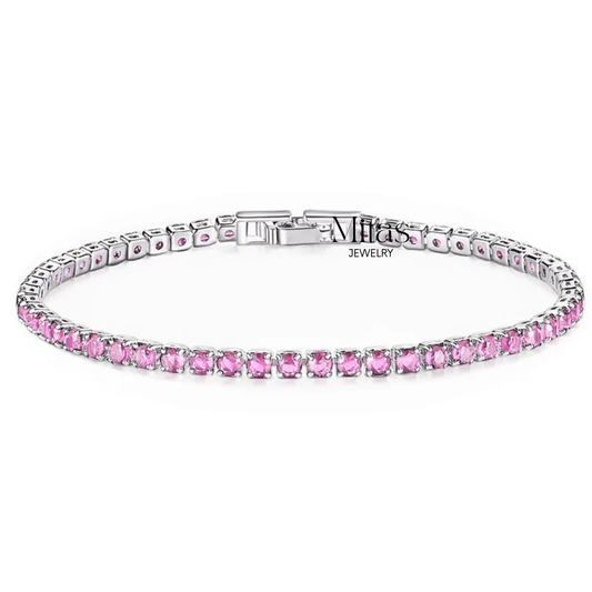 Brazalete Tennis Plateado & Rosa