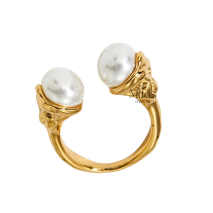 Anillo Perla Ajustable Dorado & Plateado