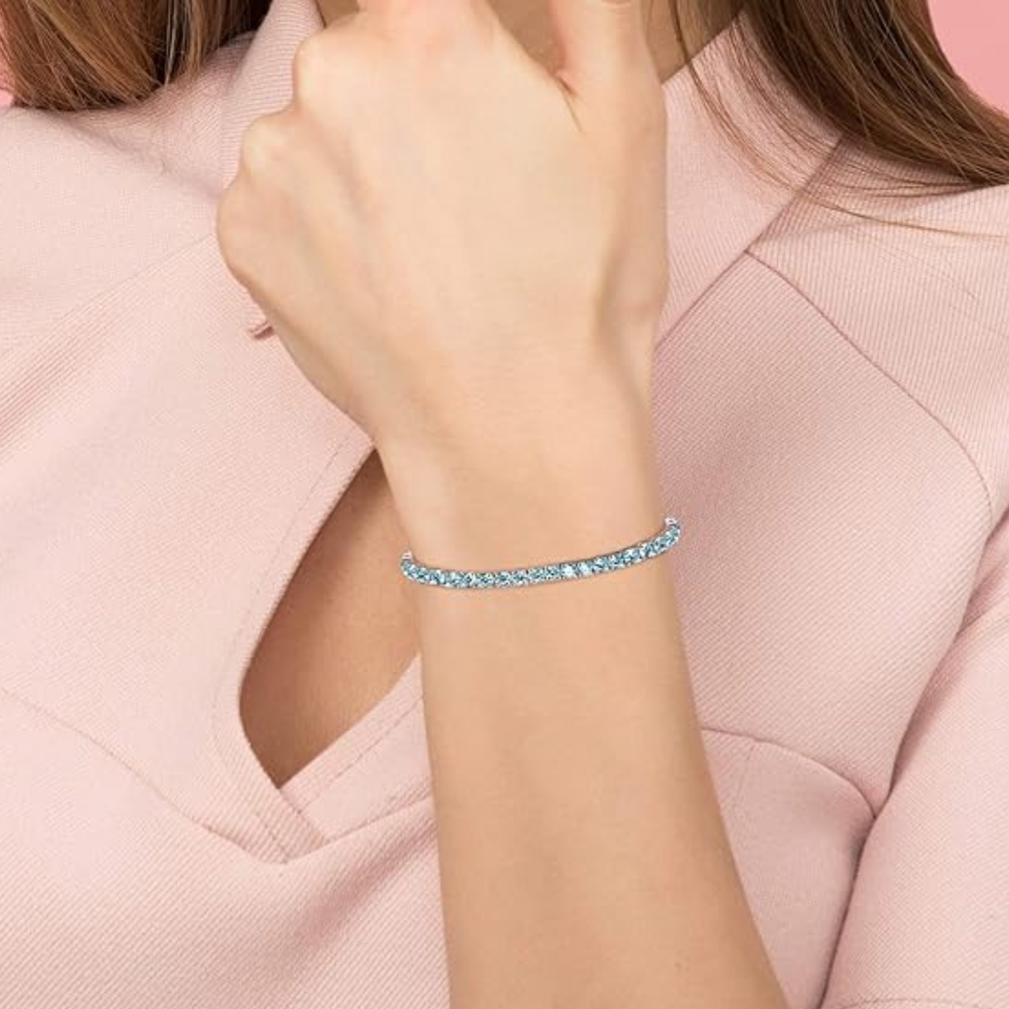 Brazalete Tennis Plateado & Celeste