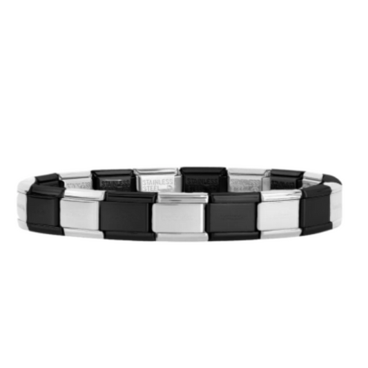 Brazalete Italiano Negro Plateado
