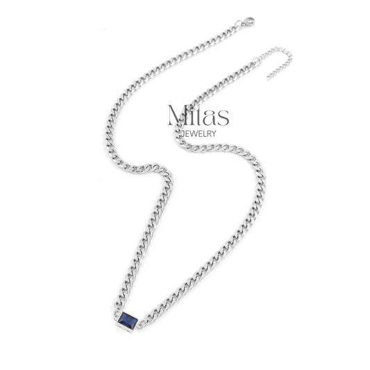 Cadena Dorada & Plateada Detalle Azul