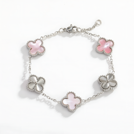 Brazalete Trébol Plateado & Rosa
